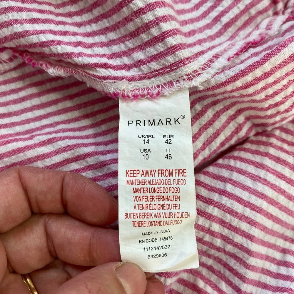 Primark Dress Mini Cold Shoulder Ruffled Seersucker Floral Embroidered Womens 10 - Picture 9 of 10